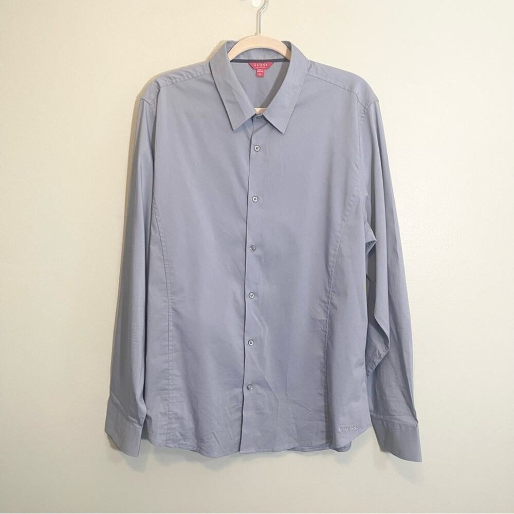 Guess‎ Mens Collared Long Sleeve Career Workwear Button Down Shirt Gray XL